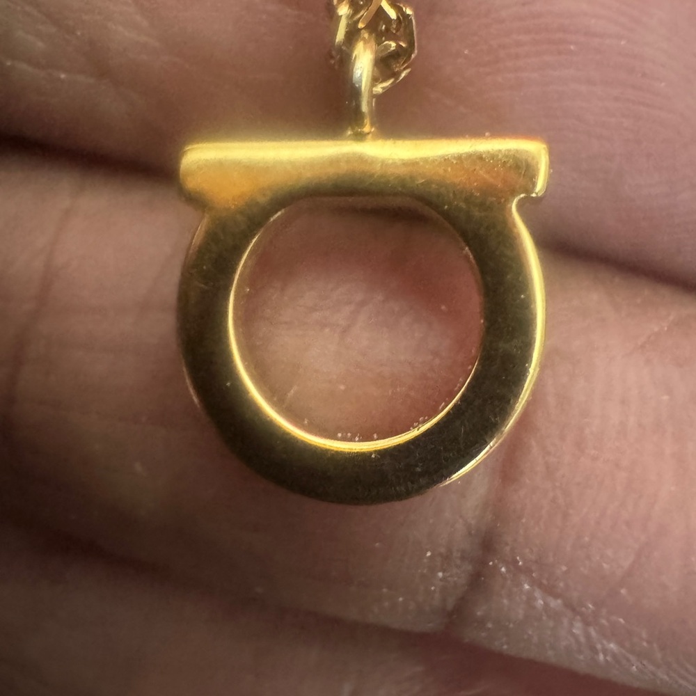 Salvatore Ferragamo Gold-Tone Gancini Pendant Necklace on Chain - Pink Accent - Picture 4 of 4